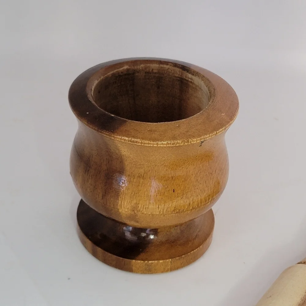 Unique Wood Mortar Pestle Set Herb Spice Grind Crush Pill Apothecary